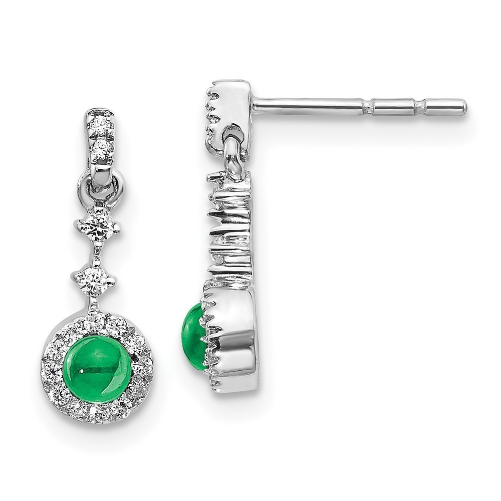 Million Charms 14k White Gold Diamond and Cabochon Green Emerald Earrings